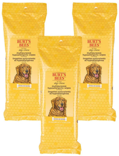 Burts Bees for Pets Honey Multipurpose Dog Grooming Wipes, 50 Count, 3-Pack | Honey Formula, Hypoallergenic Spot-Cleaning, Ph Balanced, Paws Face and Butt